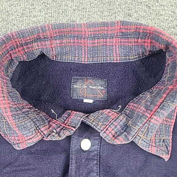Mat De Misaine Crop Sweater Size 2 Navy Plaid Collar Made in France Preppy - Picture 3 of 8
